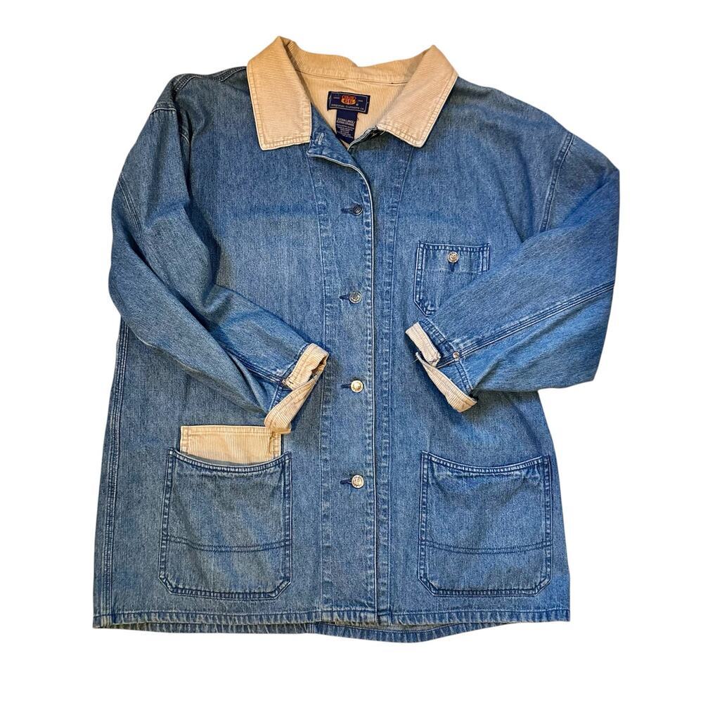 90s Route 66 Denim Corduroy Chore Coat Farm Jacket Size XL Vintage Cottagecore